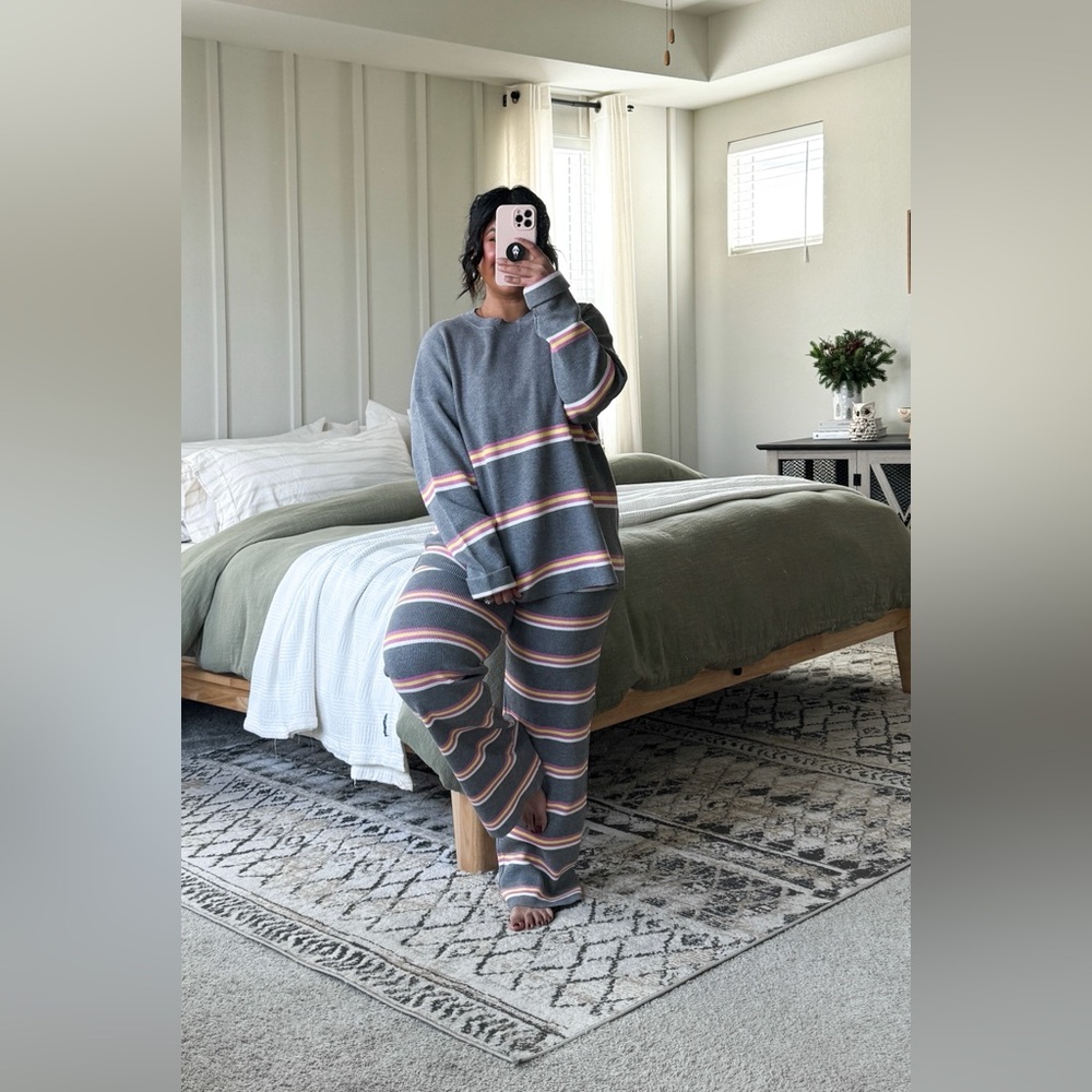 LILLUSORY 2 Piece Fall Outfit, Lounge Sets Sweatsuits Striped Knit Sweater Cloth